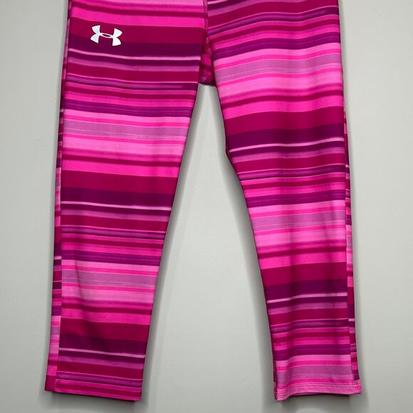 Under Armour HeatGear Pink Striped Capri Leggings Youth Large Fitted - Picture 3 of 7